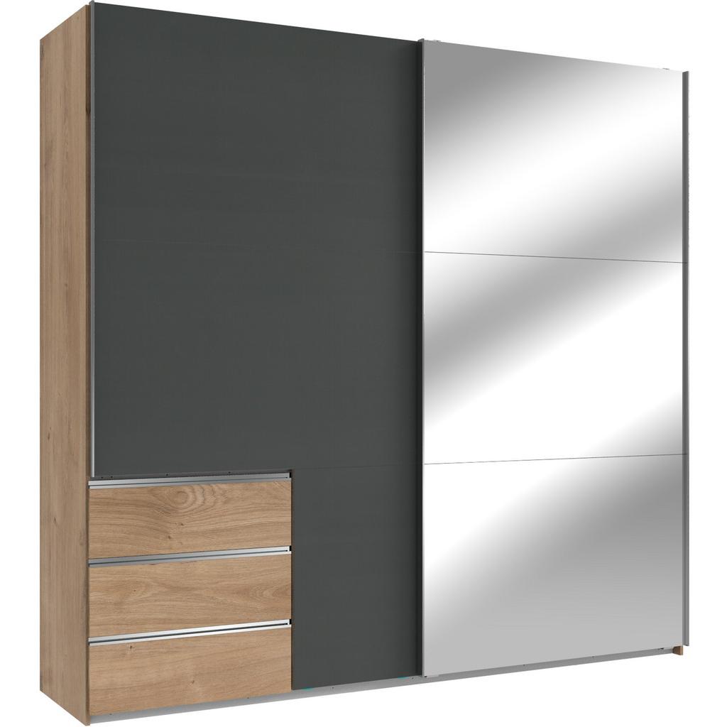 Schwebetürenschrank Mit Spiegel 250cm Level, Graphit/eiche