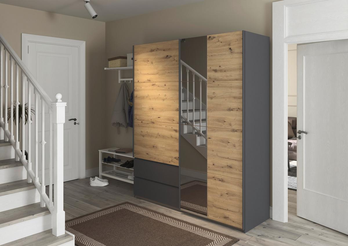Schwebetürenschrank Stoke Grau Eiche Artisan Dekor - Eiche Artisan/Grau, MODERN, Holzwerkstoff (175/210/59cm) - Rauch Möbel
