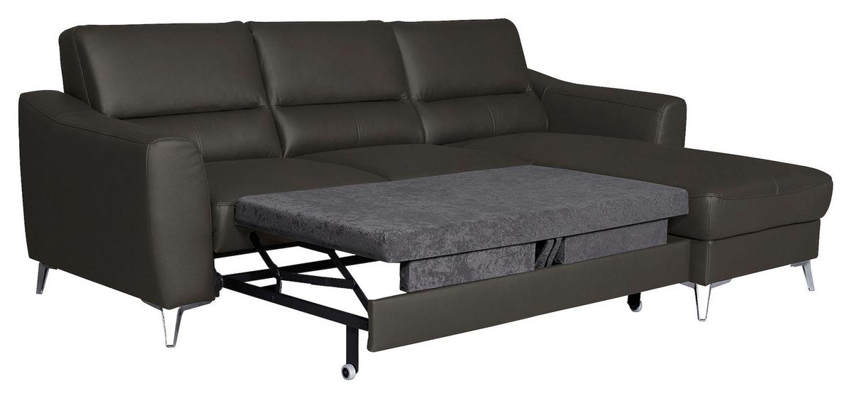 Ecksofa Santos Dunkelbraun S: 241 cm - Chromfarben/Dunkelbraun, Design, Leder/Textil (241/168cm) - Livetastic