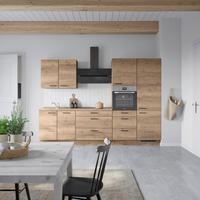 Kuchyňská linka 300 cm, dekor dub Havanna - černá/tmavý dub, Moderní, kov/kompozitní dřevo (300cm) - Nobilia