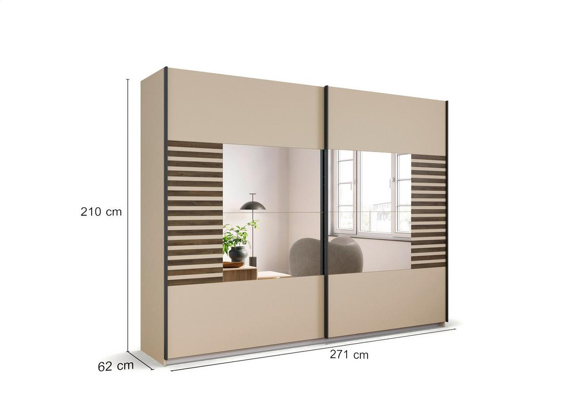 Schwebetürenschrank Barea Champagner Eiche Dunkel Dek. - Eiche dunkel/Champagner, MODERN, Holzwerkstoff (271/210/62cm) - Rauch Möbel