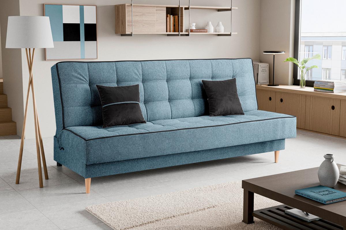 Schlafsofa Bono Blau B: 199cm - Hellbraun/Blau, Basics, Holz/Textil (199/91/91cm) - MID.YOU