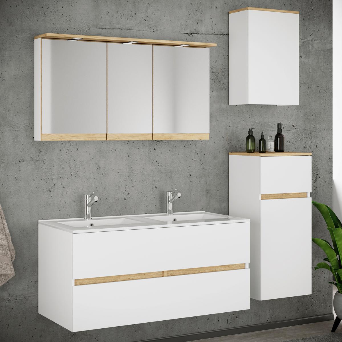 Fürdőszobabútor Cosila - méztölgy színű/fehér, Trend, faalapú anyag/kerámia (152cm) - MID.YOU