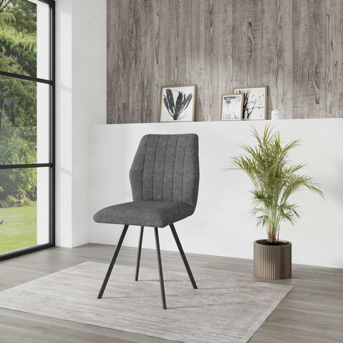 Vierfußstuhl Johanna Bezug Webstoff grau - Schwarz/Grau, MODERN, Textil/Metall (46/90/60cm)