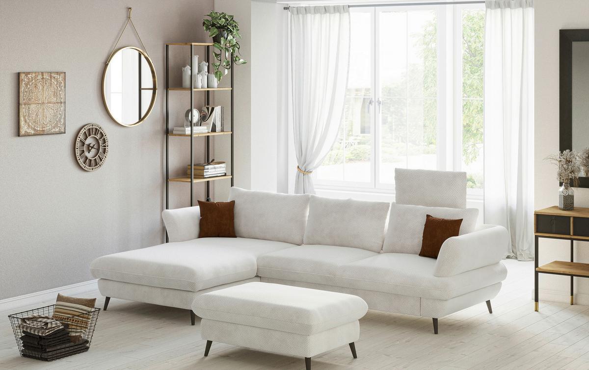 Ecksofa Balou, Creme S: 181x281 cm - Creme/Schwarz, Design, Textil (181/281cm) - Livetastic