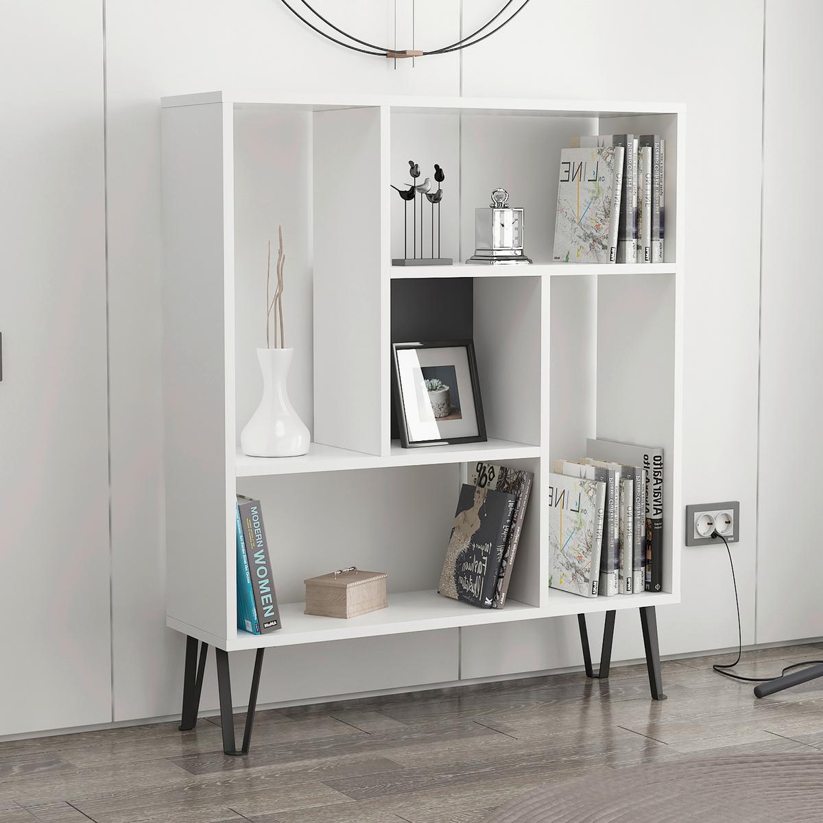 REGÁL ARVEN - biela/antracitová, Design, kompozitné drevo (90/107,8/25cm) - Livetastic