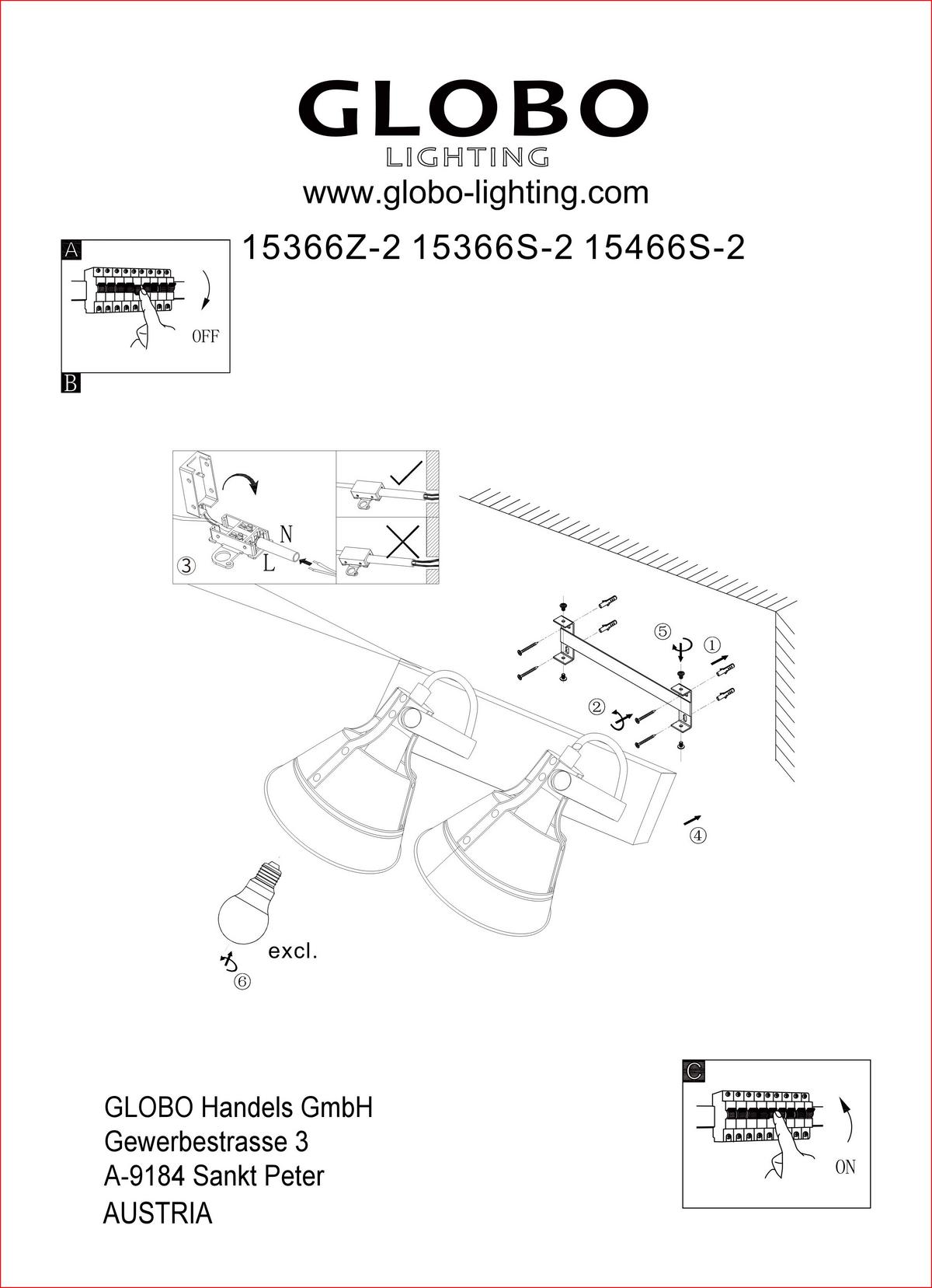 Strahler Günther 2-flammig Verstellbar L: 38 Cm - Goldfarben/Schwarz, Natur, Holz/Metall (38/24cm) - Globo