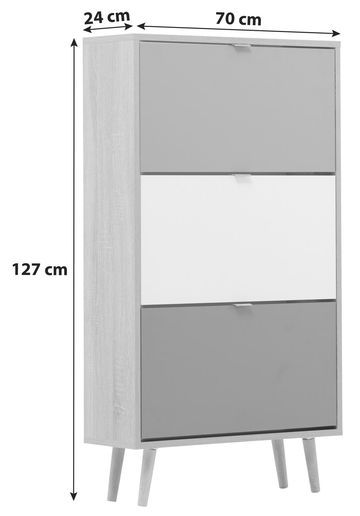 Schuhkipper Cuba 42 Trend, 3 Klappen Eichefarb. B: 70 cm - Eichefarben/Weiß, Trend, Holzwerkstoff (70/127/24cm) - MID.YOU