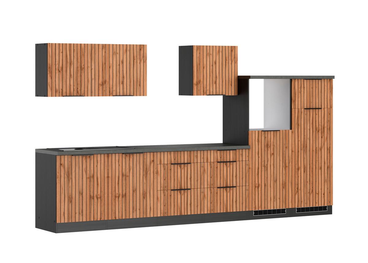 Küchenleerblock Liverpool Graphit/Eiche Dekor B: 360 cm - Schieferfarben/Eiche Wotan, Basics, Holzwerkstoff (360cm) - Held