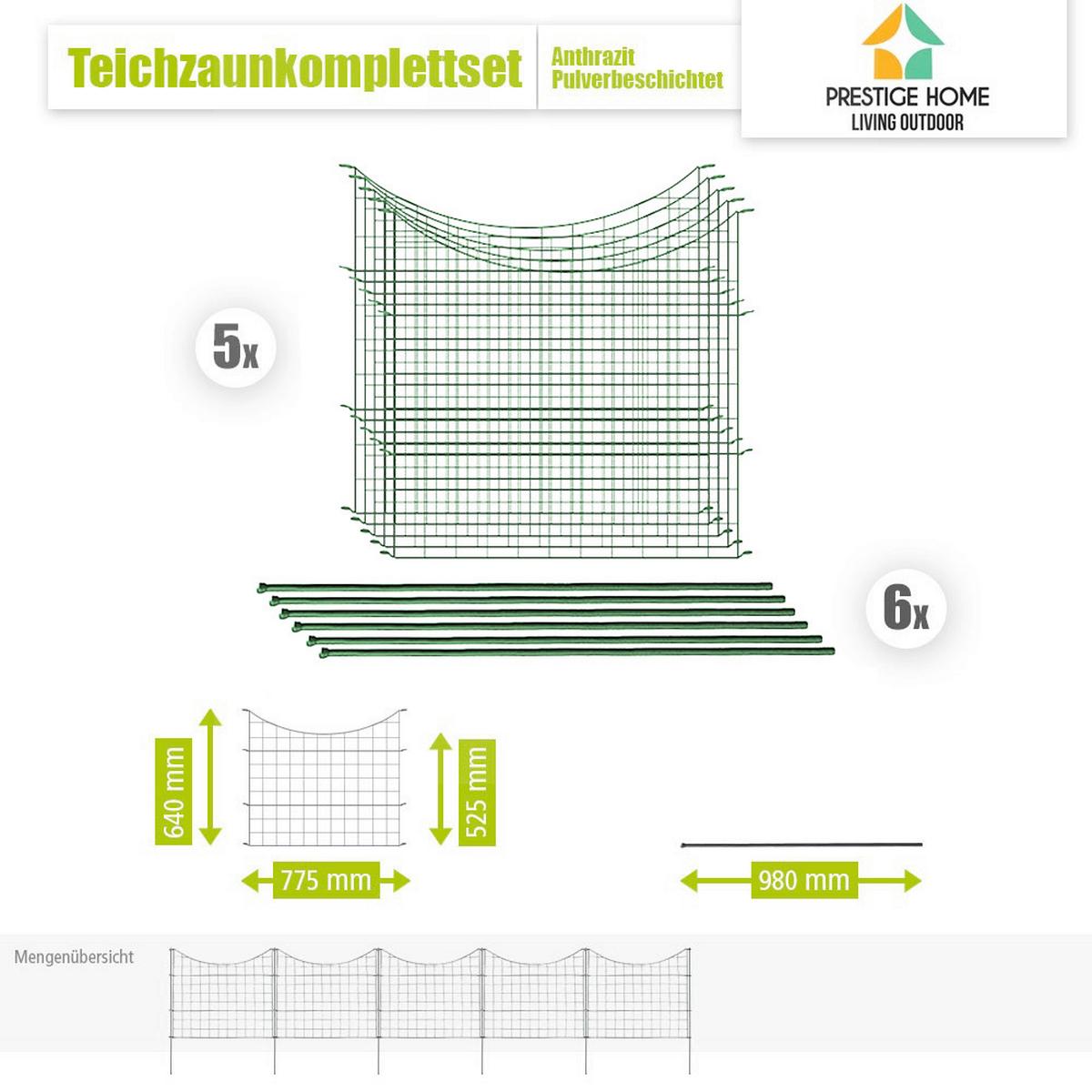 Teichzaun Unterbogen 13-teilig ca. 390x78,5x78,50cm - Grün, Basics, Metall (390/78,5/78,50cm)