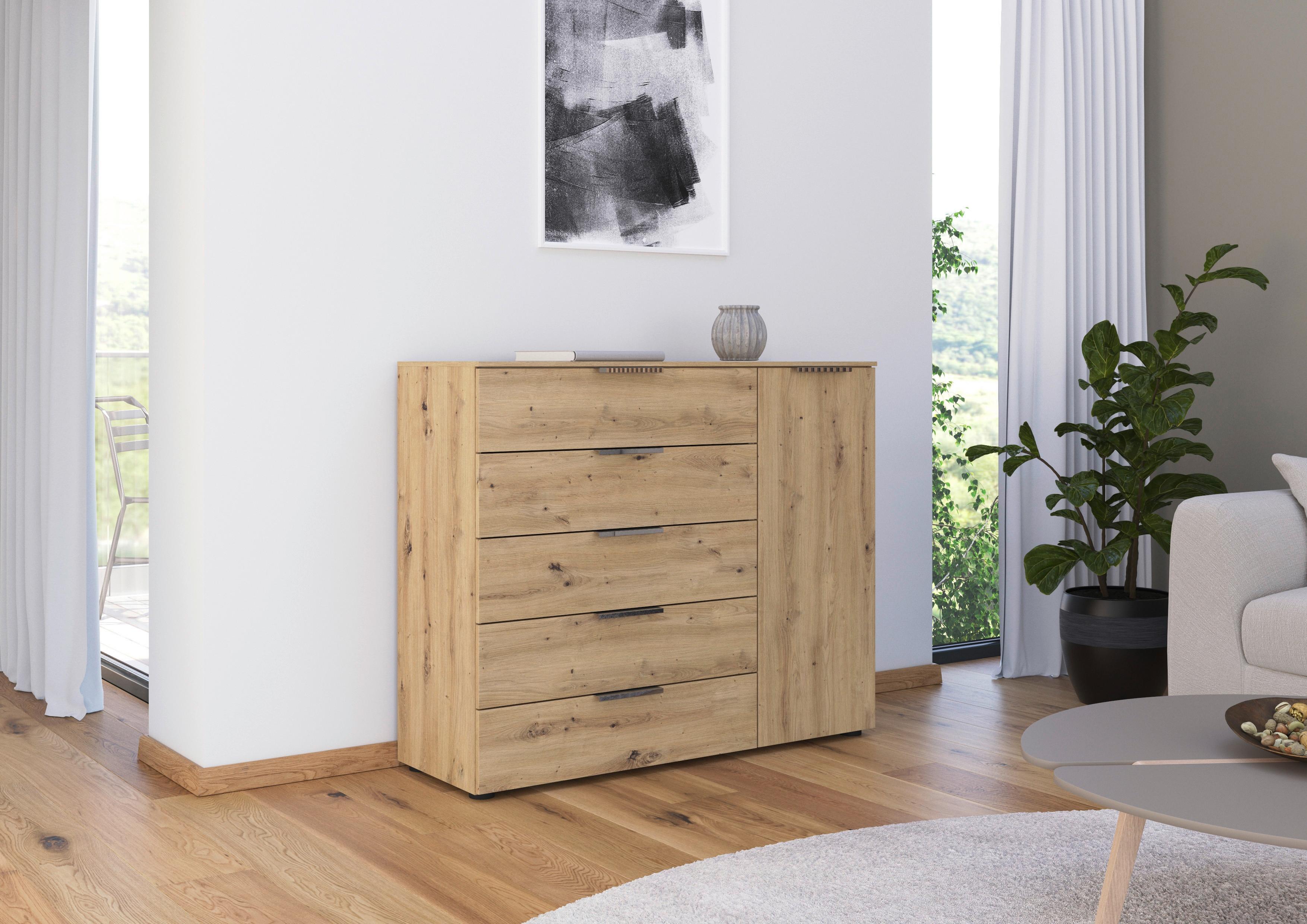 Kommode Flipp Eiche/chromfarben B: 120 Cm - Chromfarben/Schwarz, MODERN, Holzwerkstoff (120/100/42cm) - Rauch Möbel