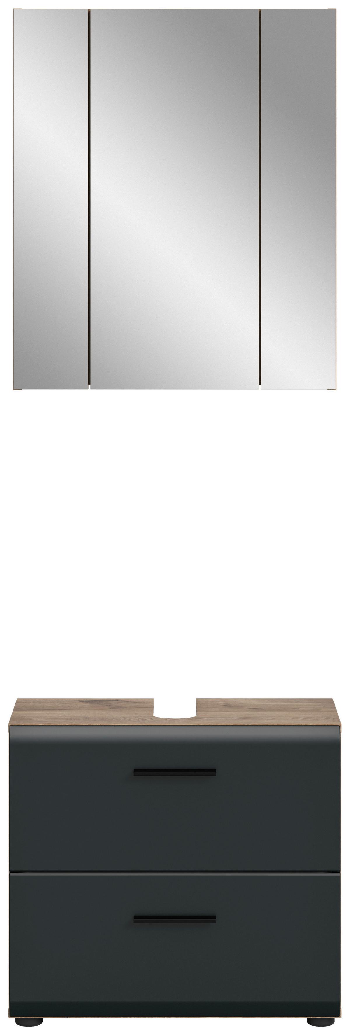 Badezimmer Ice Schwarz/Eiche Dekor B: 60cm - Eiche dunkel/Schwarz, Basics, Holzwerkstoff (60cm) - MID.YOU