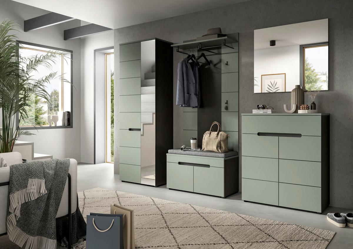 Garderobe Canu 5-Teilig Grau/Grün B: 255 cm - Graugrün/Grau, Design, Holzwerkstoff (255/190/37cm) - Livetastic