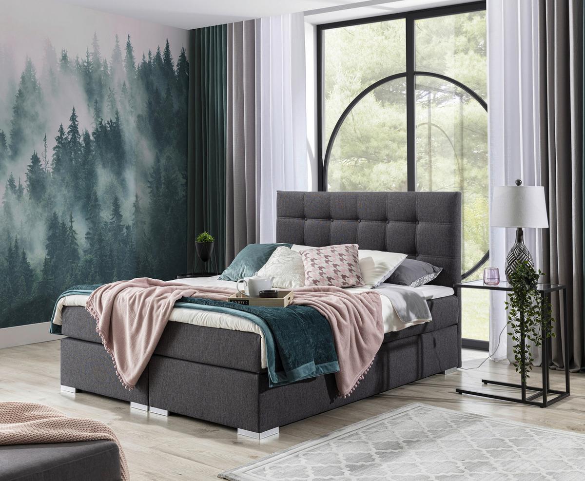 Boxbett Inez Grau Lf: 180x200 cm - Silberfarben/Grau, MODERN, Textil (180/200cm) - MID.YOU