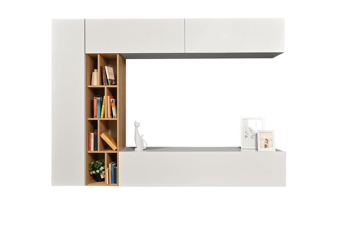 Obývacia stena BRANDY - biela s vysokým leskom/dub sonoma, Modern, kompozitné drevo (224/160/35cm) - Ti'me