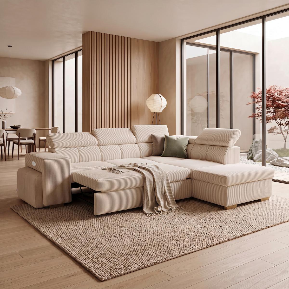 Ecksofa Sirius L creme, 267x218cm - Eichefarben/Creme, KONVENTIONELL, Holz/Holzwerkstoff (267/218cm)