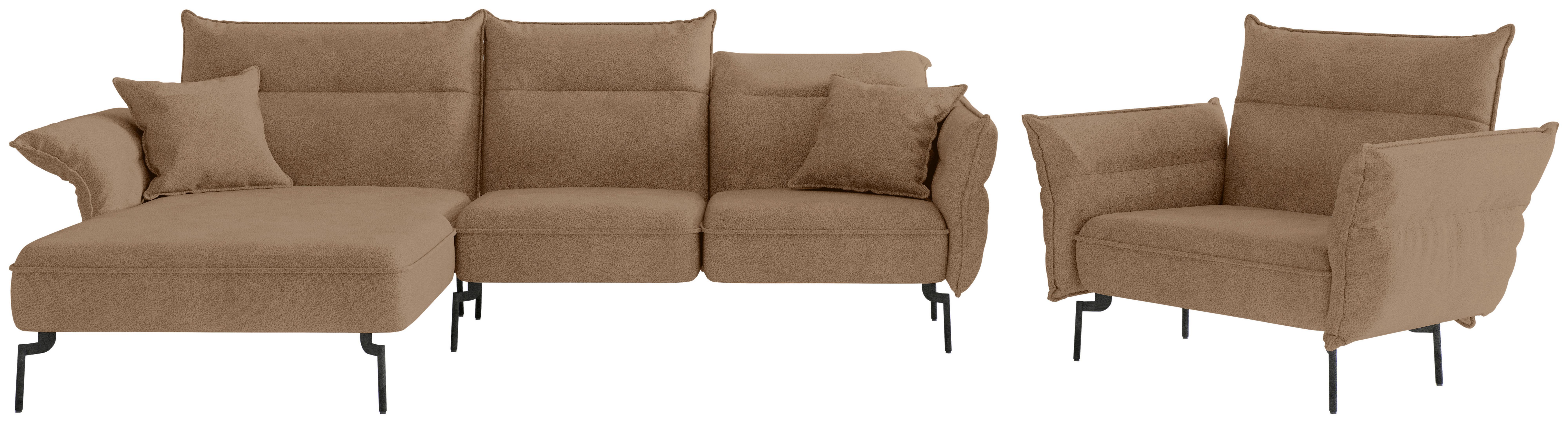 Sitzgarnitur Jakarta - Hellbraun/Edelstahlfarben, Design, Textil (185/265cm) - Livetastic