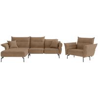 Sitzgarnitur Jakarta - Hellbraun/Edelstahlfarben, Design, Textil (185/265cm) - Livetastic