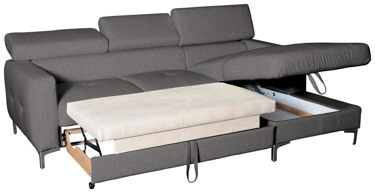 Ecksofa Mit Schlaffunktion Sammy Graubraun - Chromfarben/Graubraun, Design, Textil (226/169cm) - Livetastic