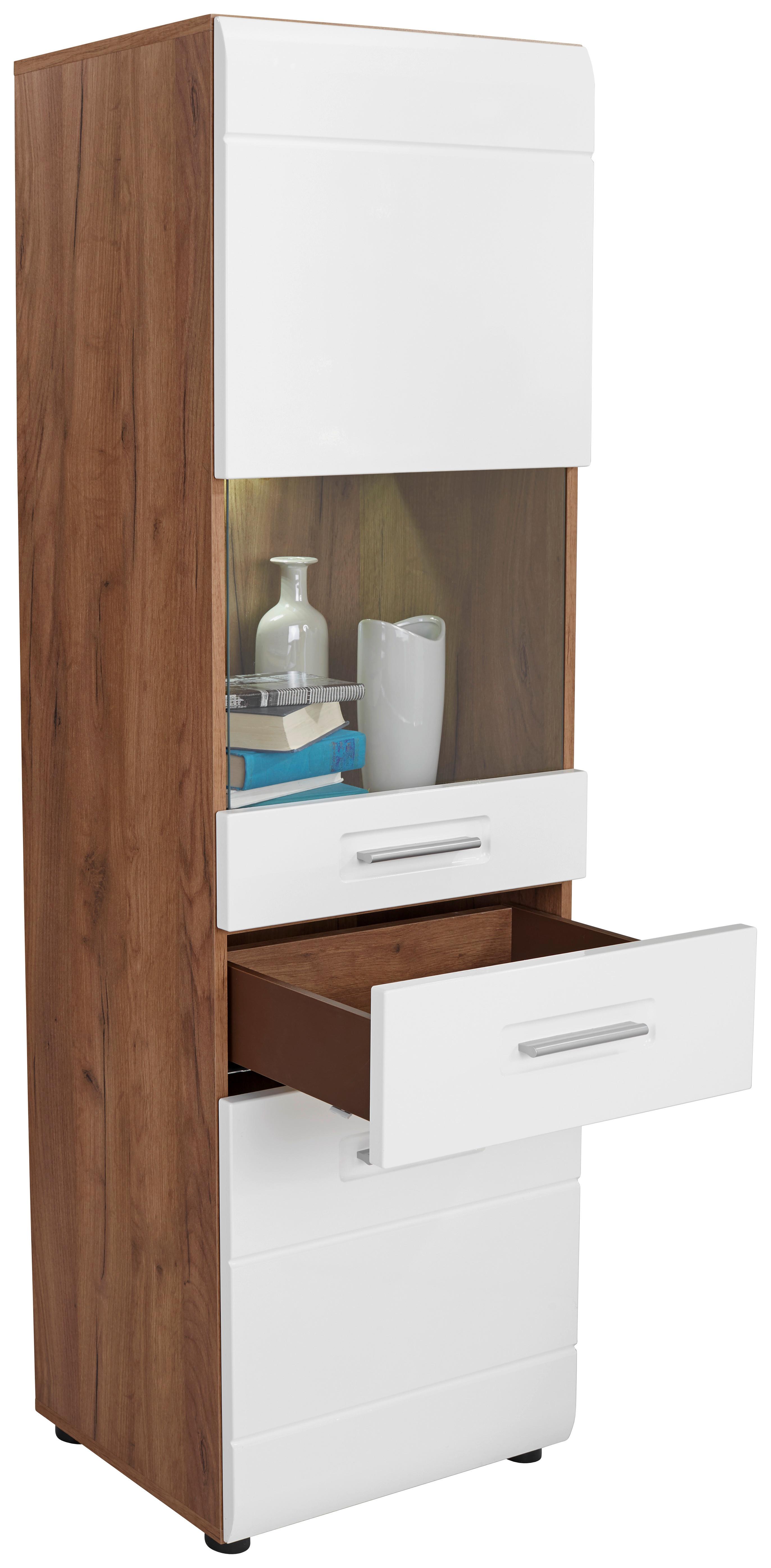 Vitrin Avensis New - tölgyfa színű/fehér, Konventionell, faalapú anyag/Üveg (50/160/37,1cm) - Luca Bessoni