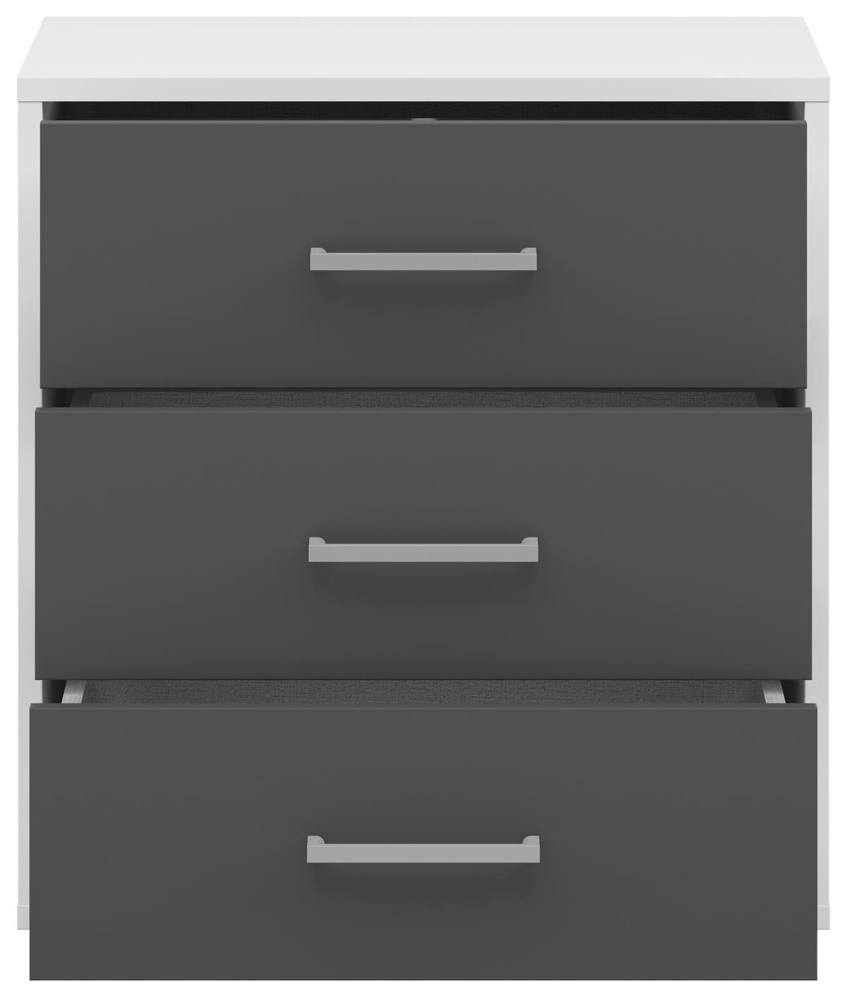 Nachtkästchen Smart 3 Weiß/graphit H: 54 Cm - Anthrazit/Grauweiß, Basics, Holzwerkstoff (50/54/35cm)
