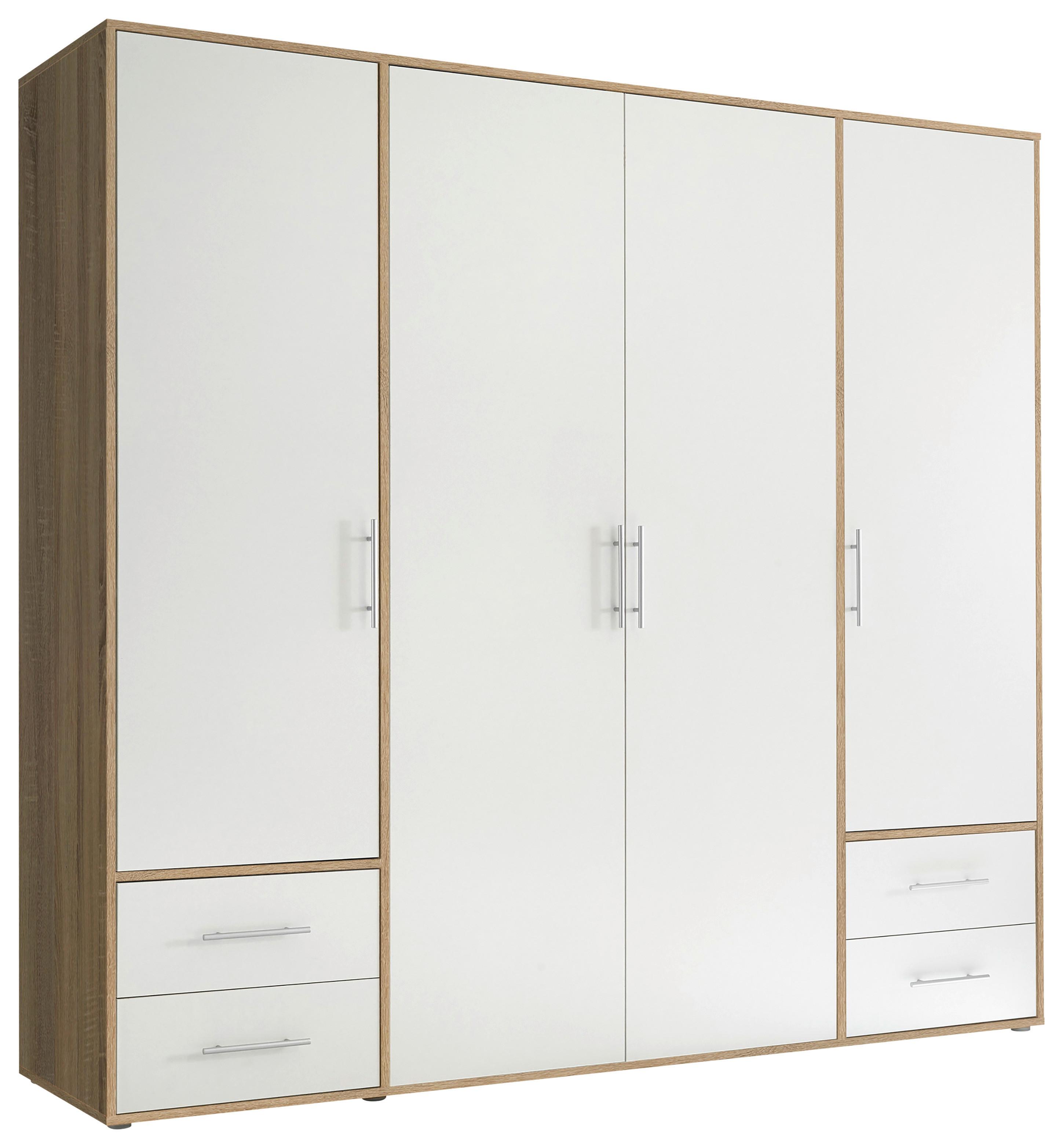 Drehtürenschrank mit Laden 206 cm Valencia Weiß - Weiß/Sonoma Eiche, MODERN, Holzwerkstoff (206/195/60cm) - MID.YOU