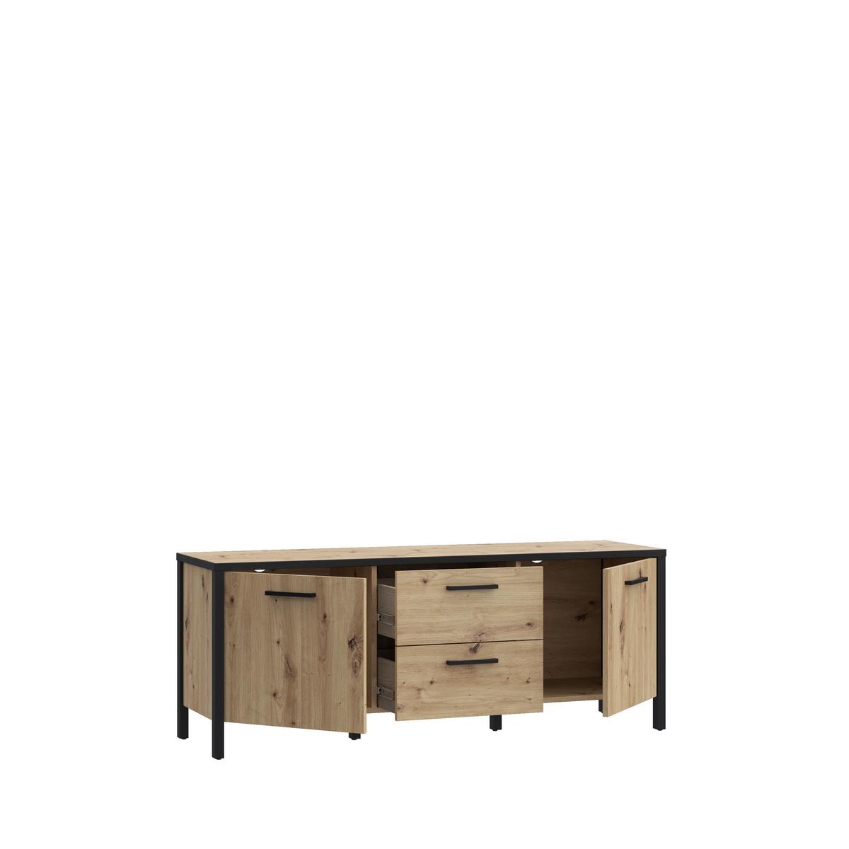 TV komoda Kirikus, š: 140cm - černá/dub artisan, Lifestyle, kompozitní dřevo (139,8/54,3/40,2cm) - Mömax
