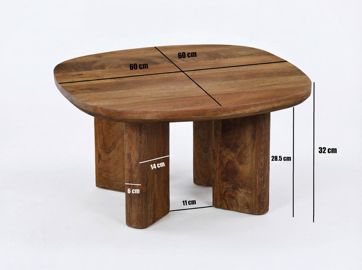 Konferenčný stolík masív - hnedá, Design, drevo (60/60/32cm) - MID.YOU