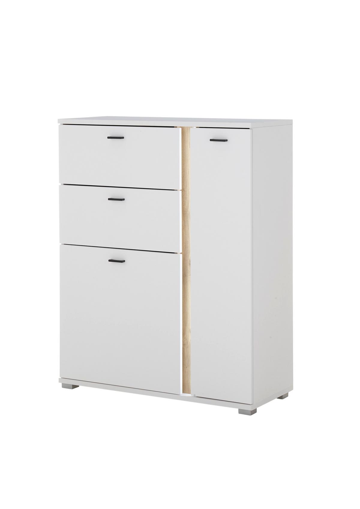 Highboard Long Island Weiß/Eiche Wotan B: 100 cm - Silberfarben/Eiche Wotan, Design, Holzwerkstoff (100/125/42cm) - MID.YOU