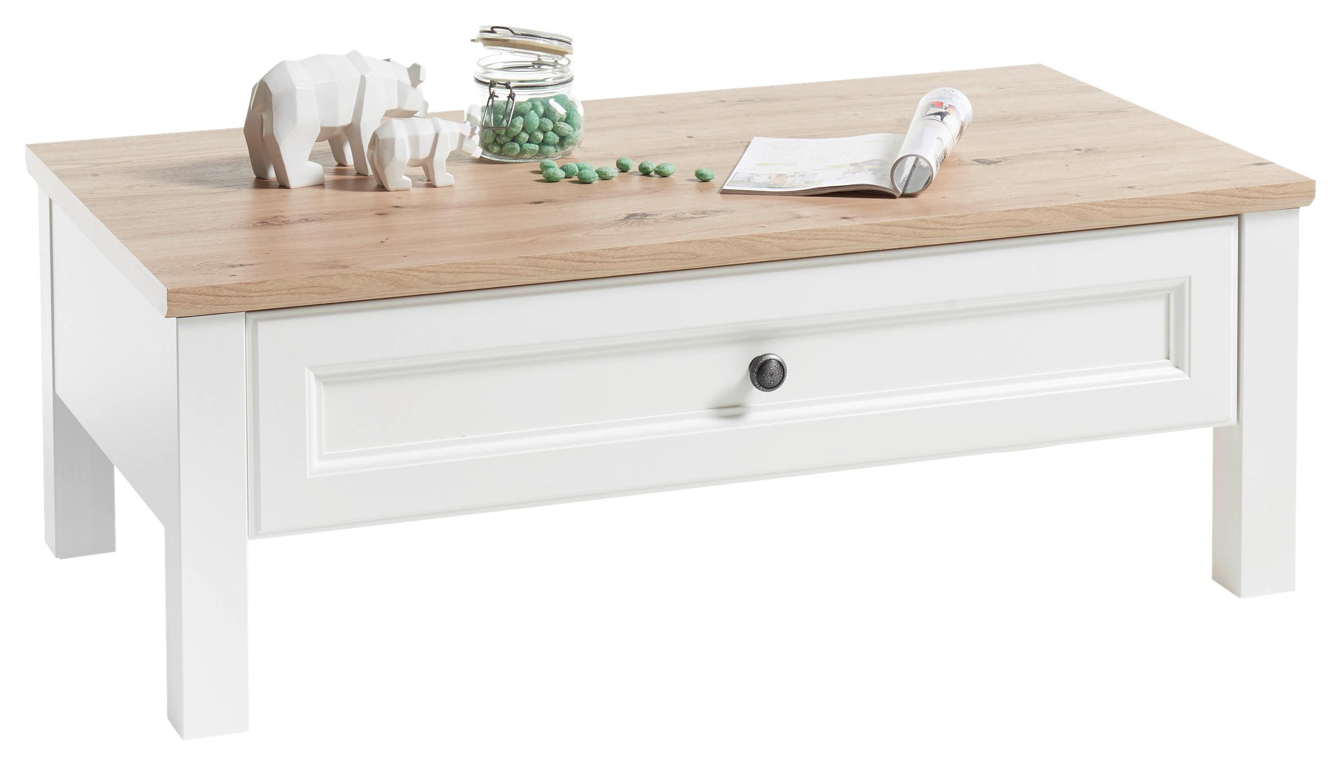 Couchtisch Holz mit Schublade Toskana, Eichefarben/Weiß