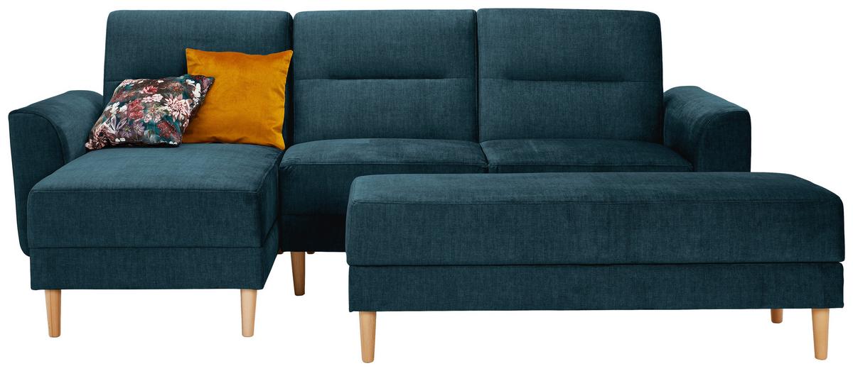 Hocker Freda Mit Stauraum Velours Blau H: 48 Cm - Blau/Naturfarben, MODERN, Textil (135/48/57cm) - Max Winzer