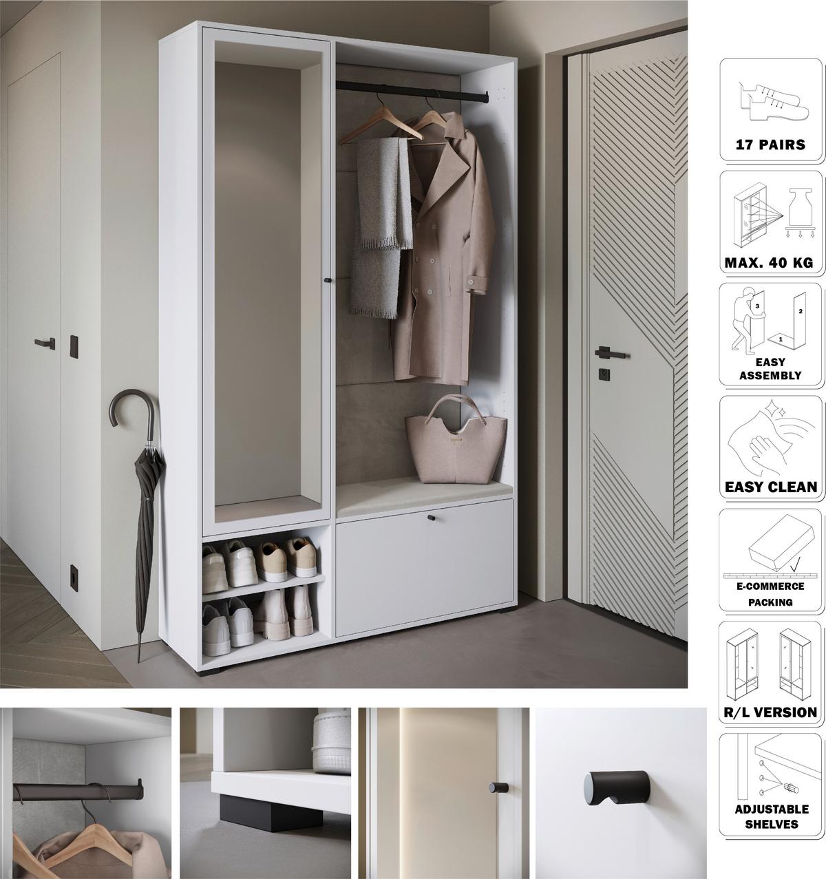 Garderobe Dino 013 Weiß B: 117,3 cm - Weiß, Basics, Holzwerkstoff (117,3/190/33cm) - P & B