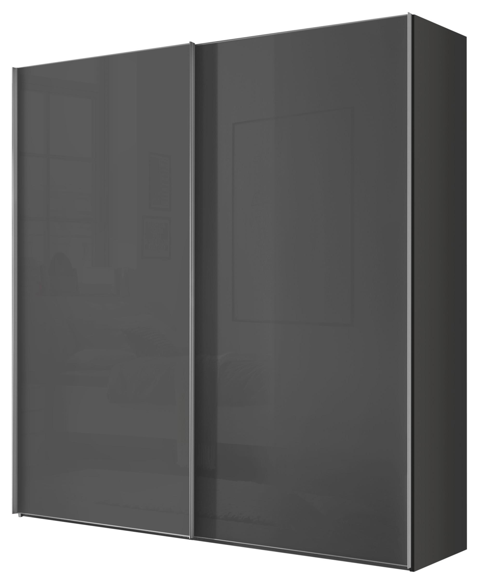 Schwebetürenschrank Lumos Vulkanglas, B: 200cm - Dunkelgrau, Trend, Glas/Holzwerkstoff (200/222/64cm) - Luca Bessoni