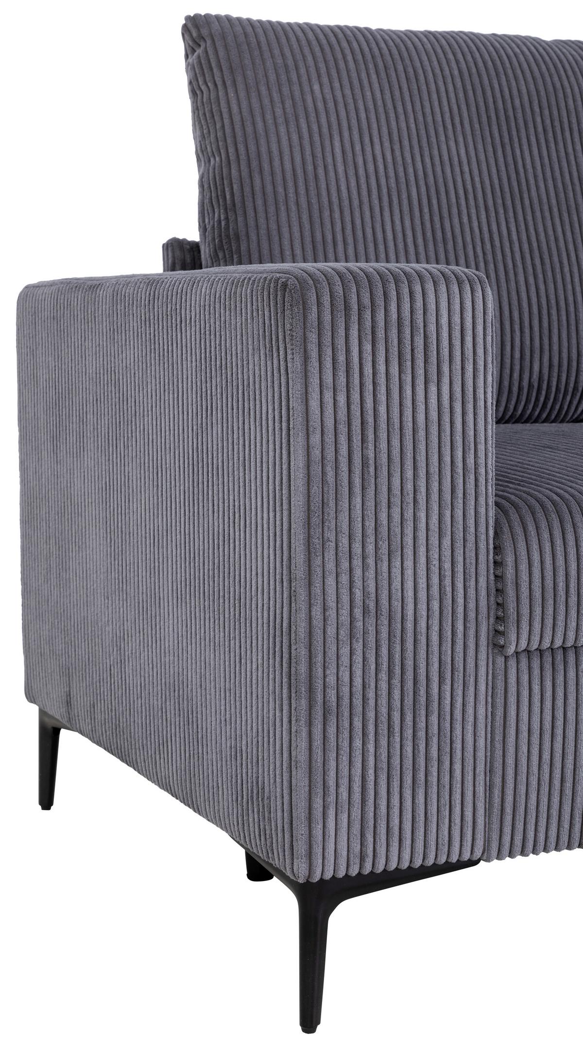 Ecksofa Toffee mit Kissen, Anthrazit Cord 208x140 cm - Anthrazit/Schwarz, Basics, Holz/Textil (208/140/88cm)