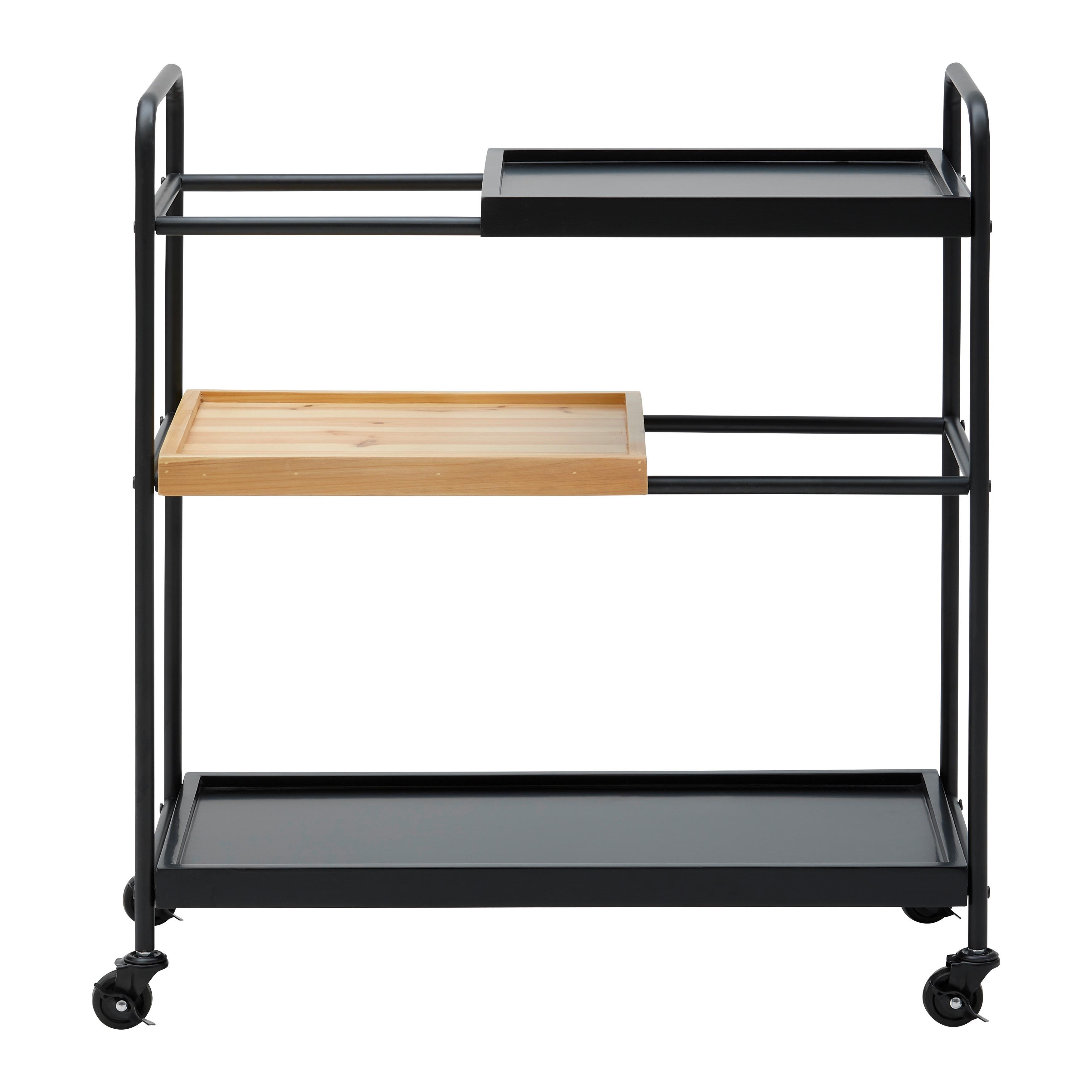 Servírovací vozík GIORGIA - čierna/farba duba, Modern, kov/drevo (70/79/34cm) - Bessagi Home