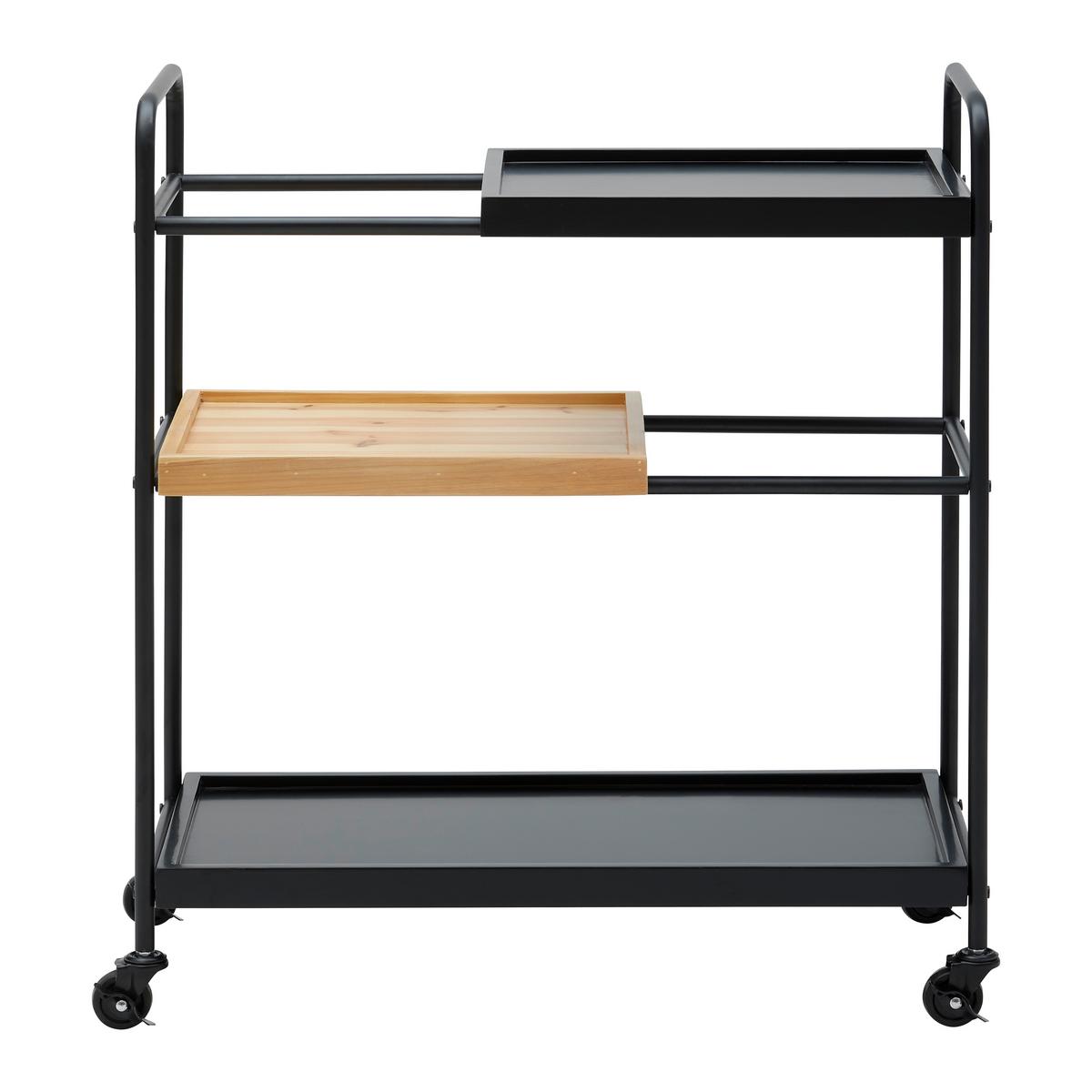 Servírovací vozík GIORGIA - čierna/farba duba, Modern, kov/drevo (70/79/34cm) - Bessagi Home