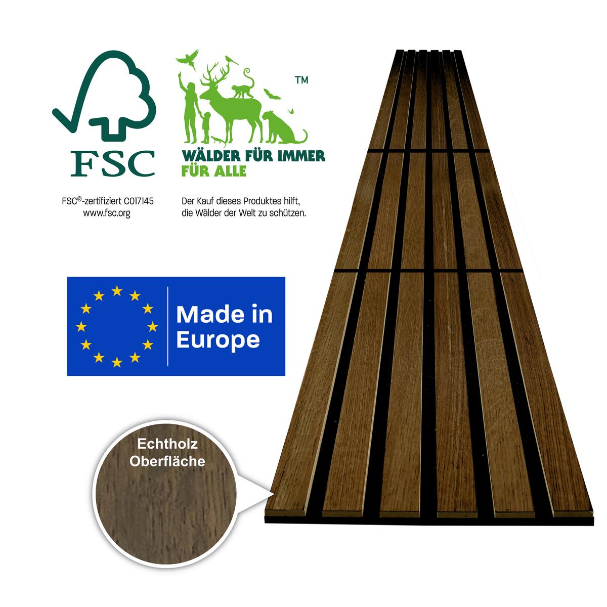 Akustikpaneel Compact Eiche Dunkel - Eichefarben/Dunkelbraun, Basics, Holz/Holzwerkstoff (30.5/244/1.03cm) - Novel