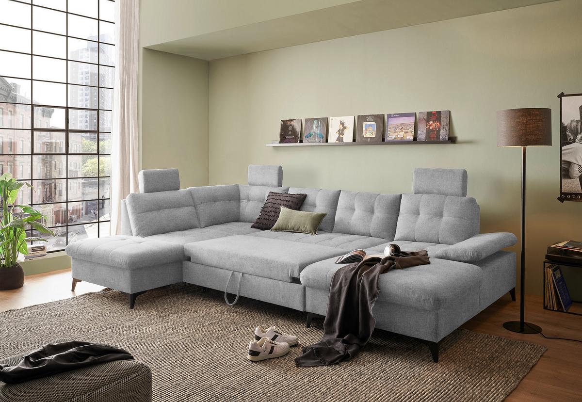 Wohnlandschaft Durban U Hellgrau U: 218/324/170 Cm - Hellgrau/Schwarz, KONVENTIONELL, Textil (218/324/170cm) - MID.YOU