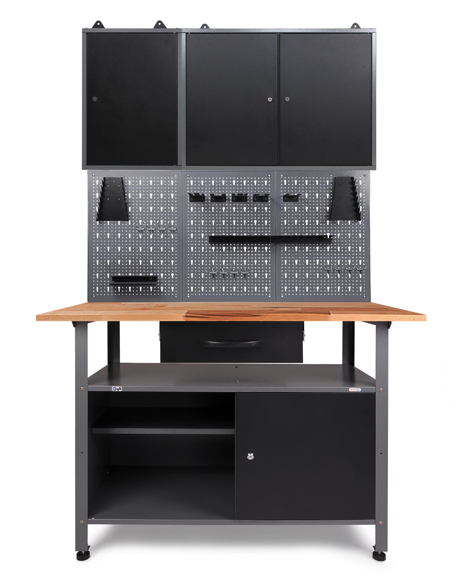 Werkbank-set Klaus Echtholz/stahl B: 120 Cm - Anthrazit/Grau, Basics, Holz/Metall (120/205/60cm)