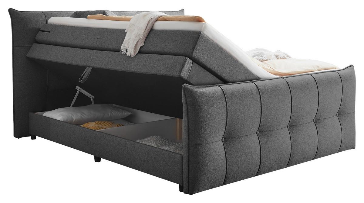 Boxspringbett Manchester 6 - Anthrazit/Schwarz, MODERN, Holzwerkstoff/Textil (180/200cm) - MID.YOU