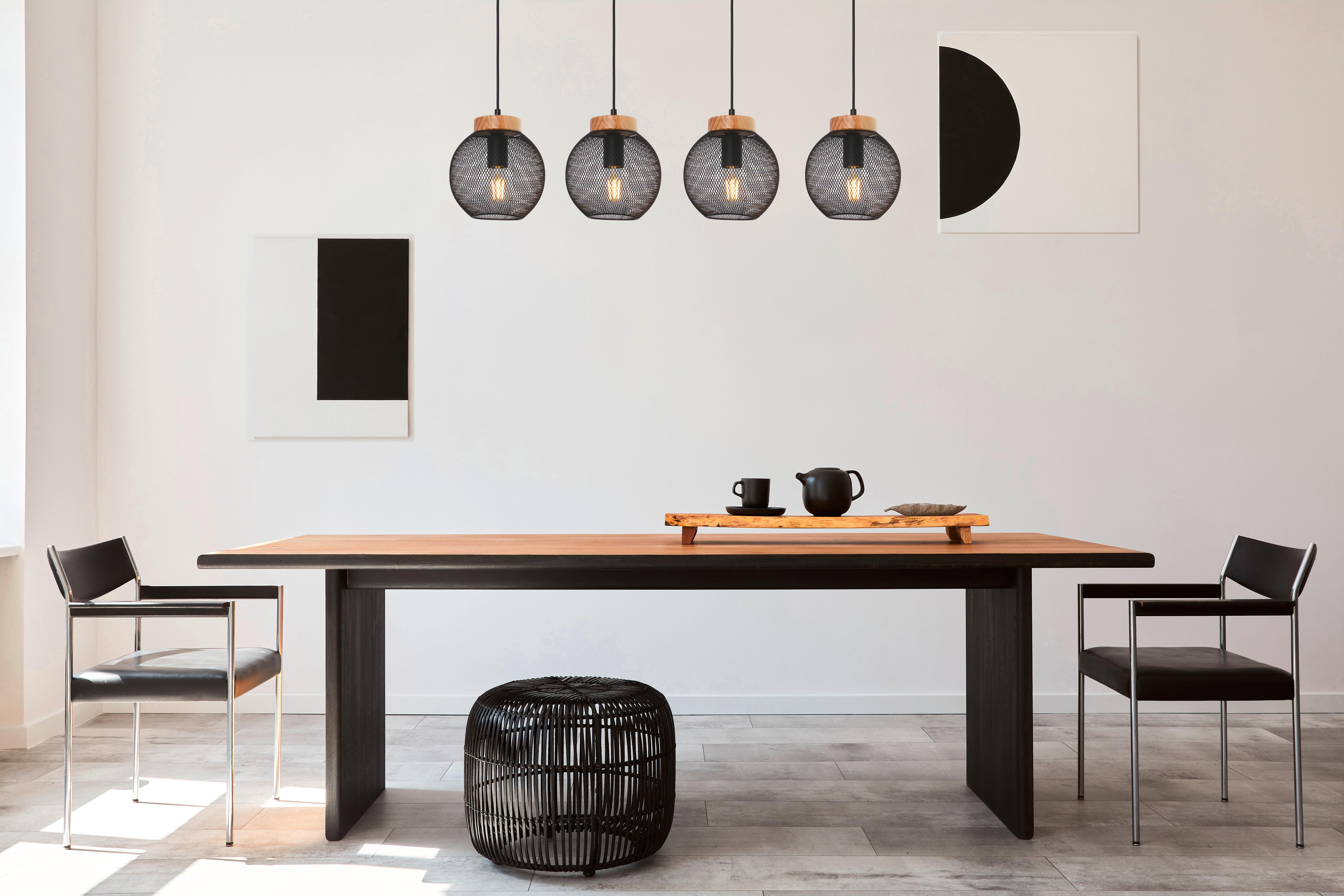 Hängeleuchte H: 120 Cm 4-Flammig, Braun/schwarz - Schwarz/Braun, Basics, Holz/Metall (95/20/120cm) - Globo