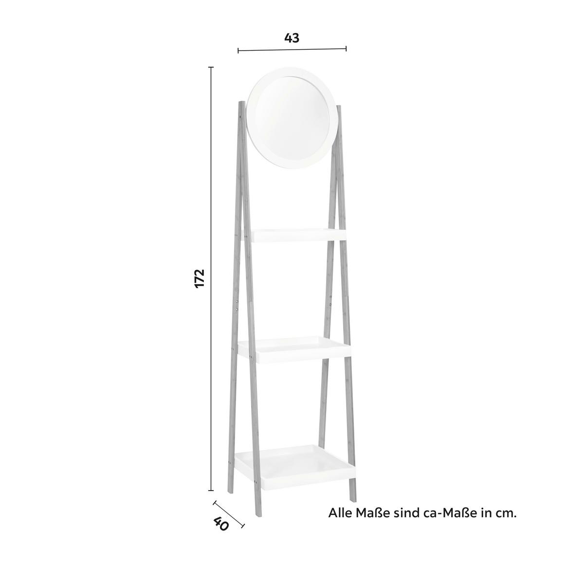Regál se zrcadlem Mirela - bambus - bílá/přírodní barvy, Moderní, kompozitní dřevo/přírodní materiály (43/172/40cm) - Bessagi Home