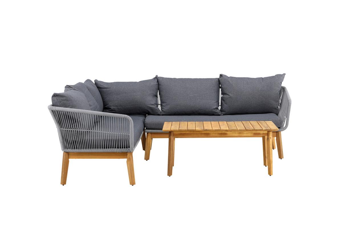 Loungegarnitur Chania - Dunkelgrau/Grau, KONVENTIONELL, Holz/Kunststoff (210/160cm) - Gardenson