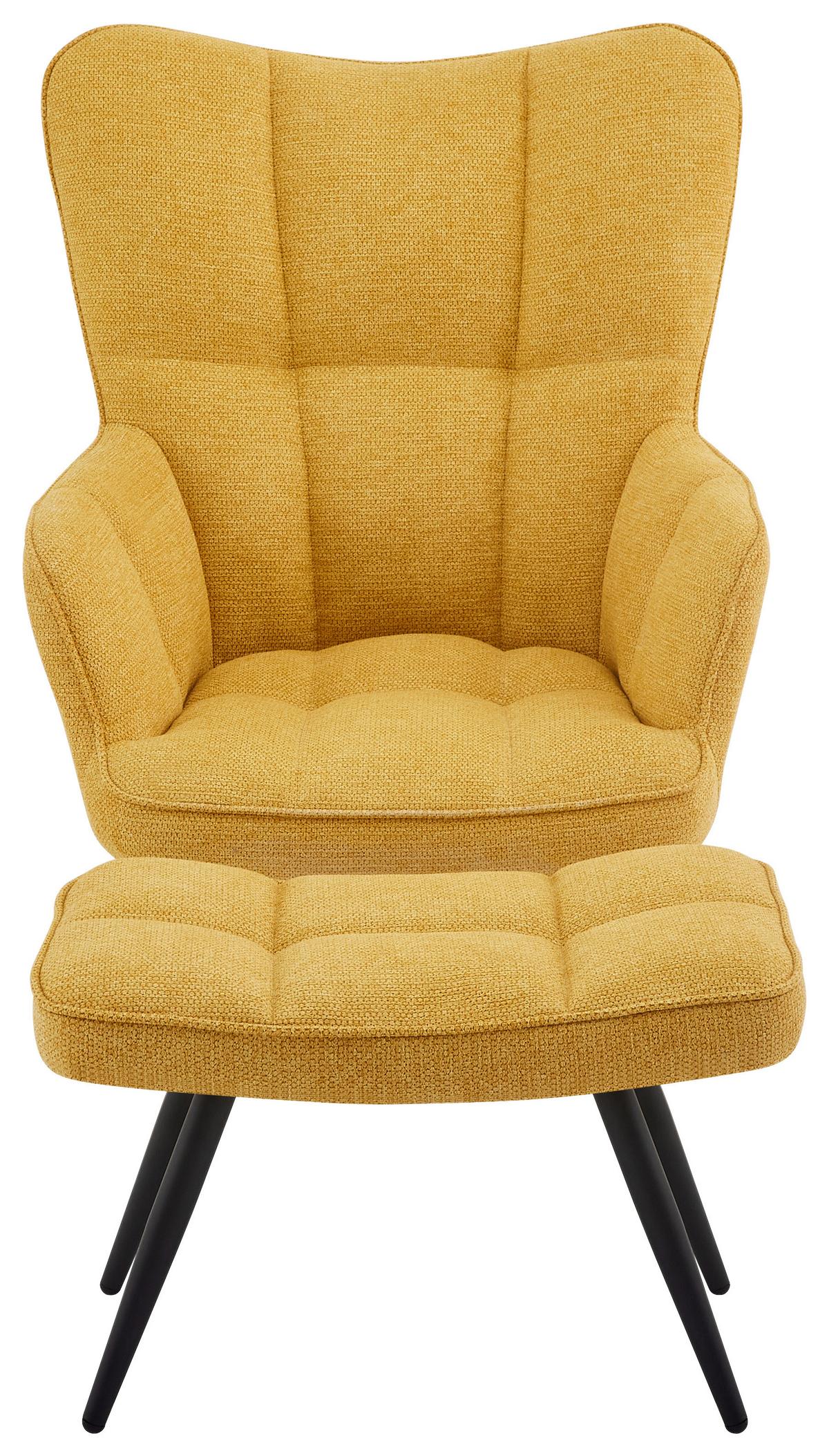 Ohrensessel Hanoi Webstoff Gelb, B: 71 cm - Gelb/Schwarz, MODERN, Textil/Metall (71/98/83cm)