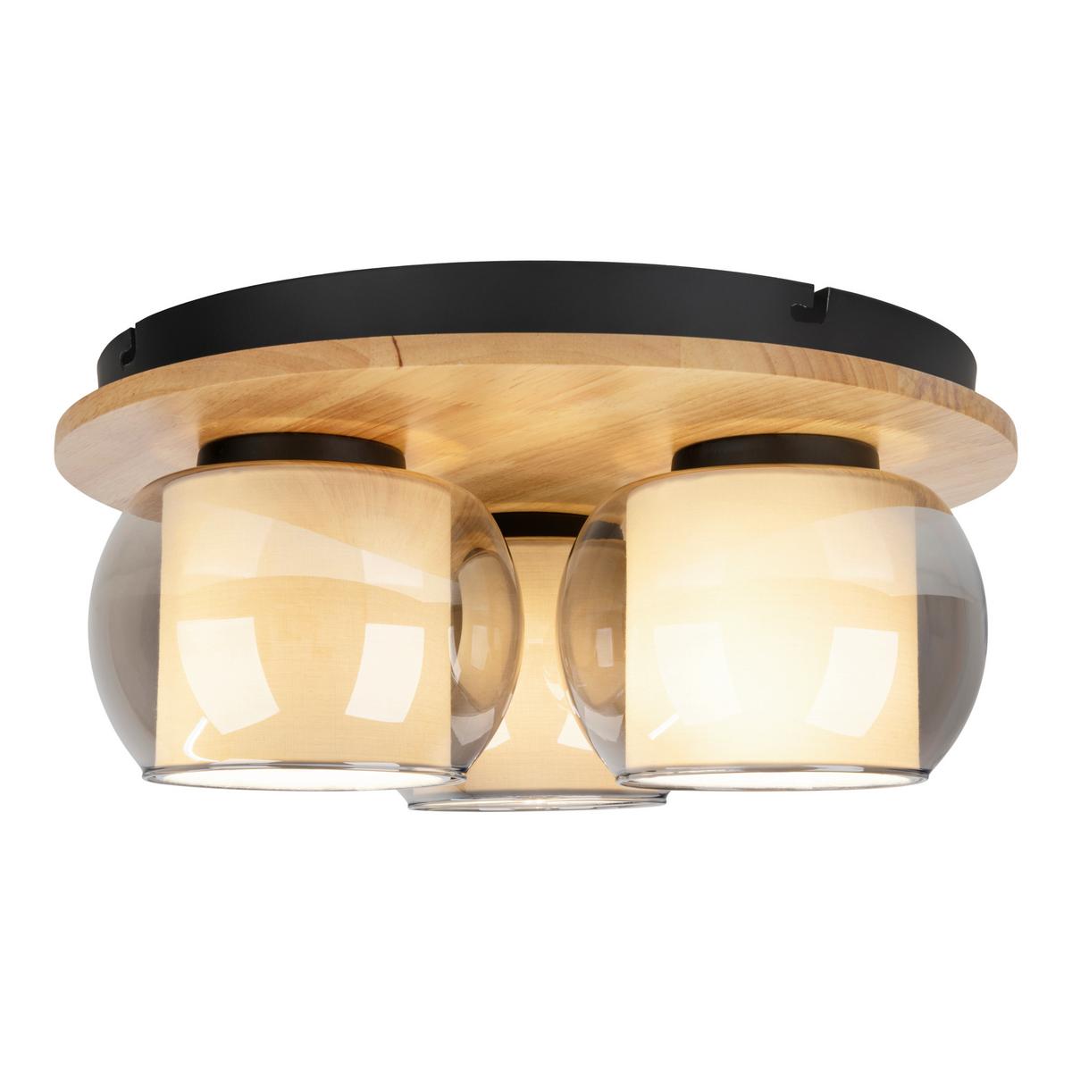 Deckenleuchte Kautschukholz - Schwarz/Naturfarben, Design, Glas/Holz (35/15cm) - Näve