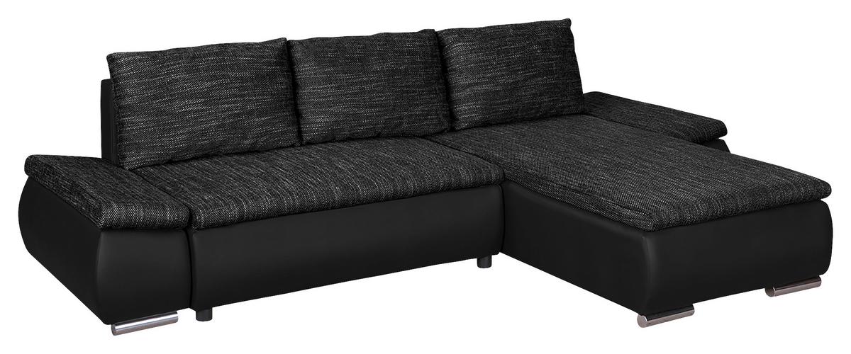Ecksofa Acra Schwarz S: 266x175 Cm - Chromfarben/Schwarz, Design, Textil (266/175cm) - Livetastic