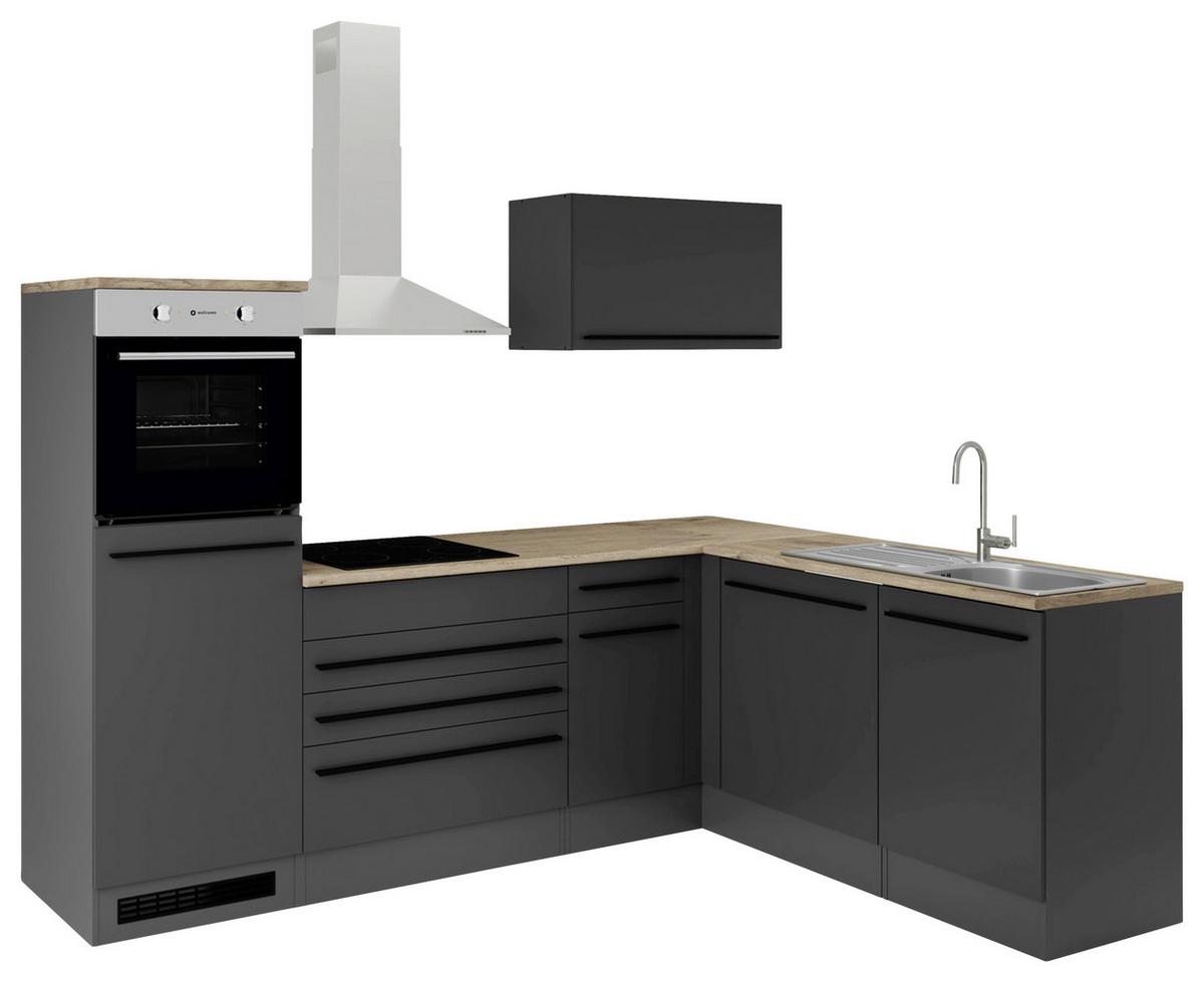 Kuchynský blok JAZZ 6 bez spotrebičov, šírka 260cm - čierna/farba duba, Modern, kompozitné drevo (260/200/60cm) - Modern Living