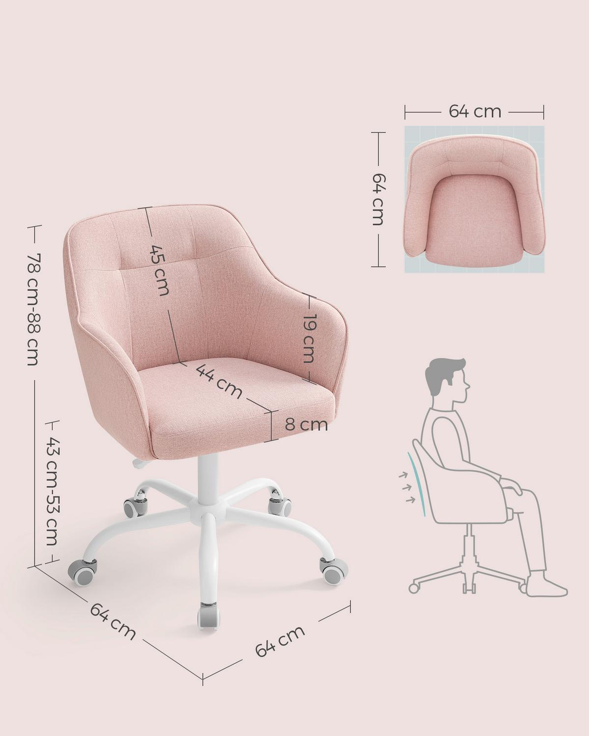 Drehstuhl Pink B: 64cm - Pink/Dunkelrosa, Basics, Textil/Metall (64/86/64cm)