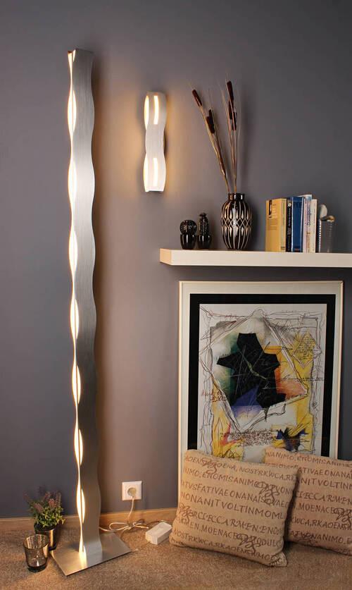 LED-Stehlampe Wave dimmbar Nickelfarben Fußschalter - Nickelfarben, Design, Metall (26/177/16cm)