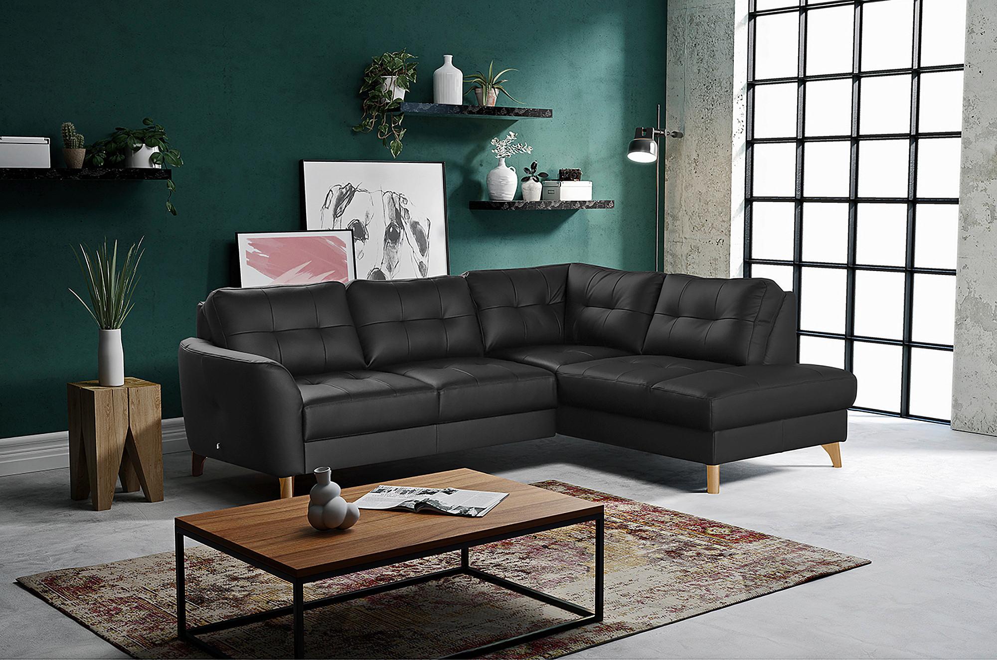 Ecksofa Nordic Schwarz S: 236x190 cm - Buchefarben/Schwarz, Design, Leder/Textil (236/190cm) - Livetastic
